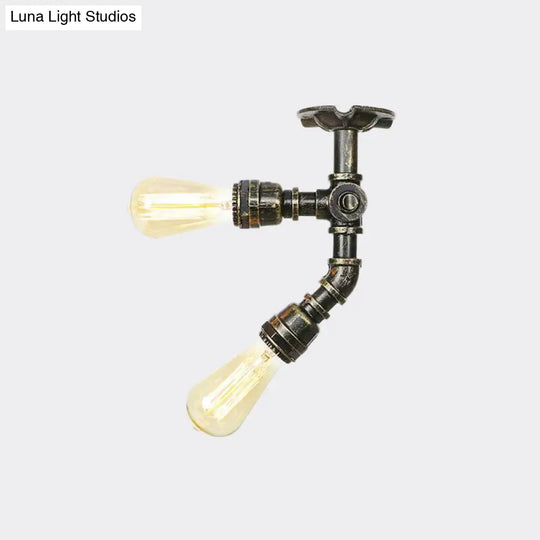 Bronze Industrial Semi Flush Light Fixture With Bare Bulb Design