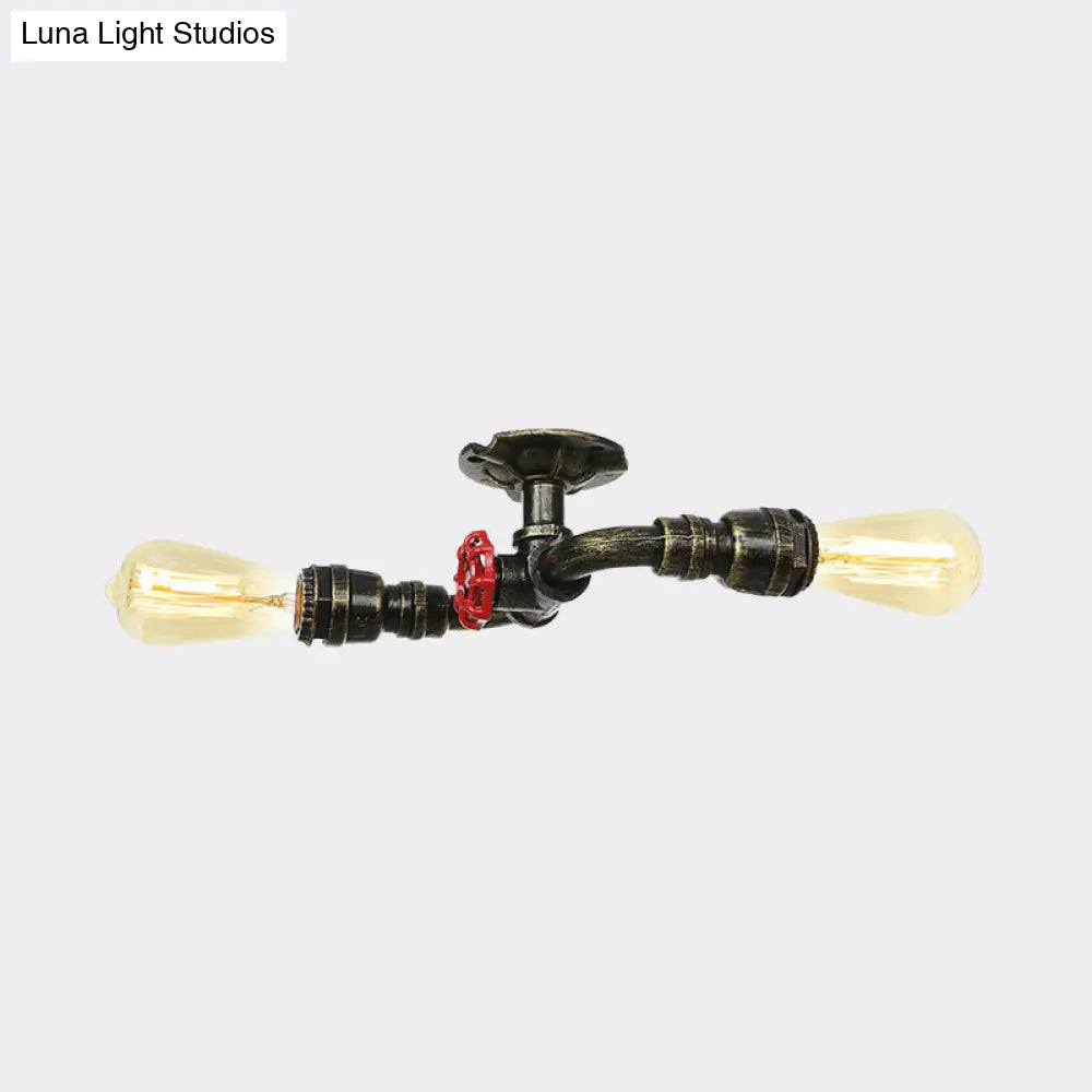Bronze Industrial Semi Flush Light Fixture With Bare Bulb Design