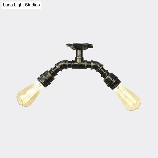 Bronze Industrial Semi Flush Light Fixture With Bare Bulb Design