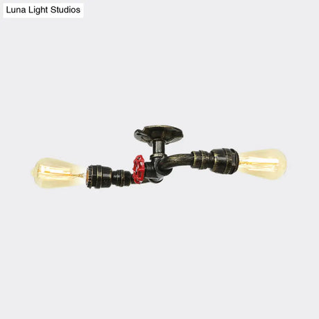 Bronze Industrial Semi Flush Light Fixture With Bare Bulb Design