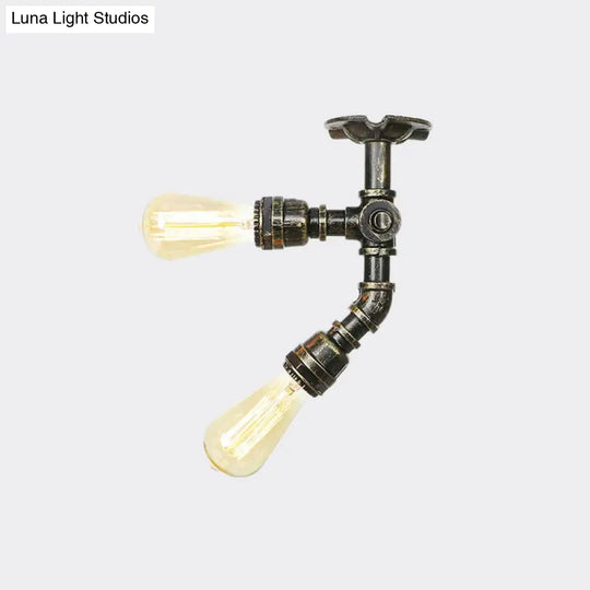 Bronze Industrial Semi Flush Light Fixture With Bare Bulb Design