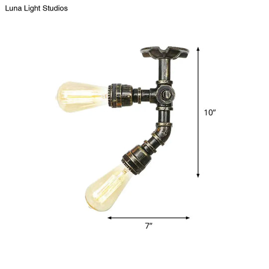 Bronze Industrial Semi Flush Light Fixture With Bare Bulb Design