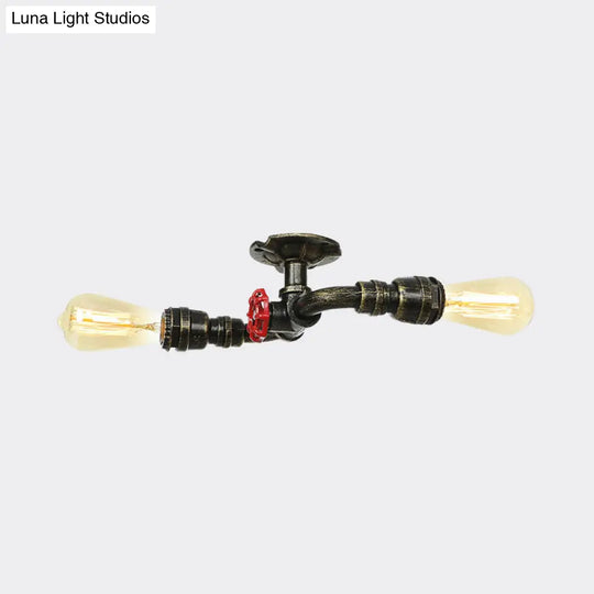 Bronze Industrial Semi Flush Light Fixture With Bare Bulb Design