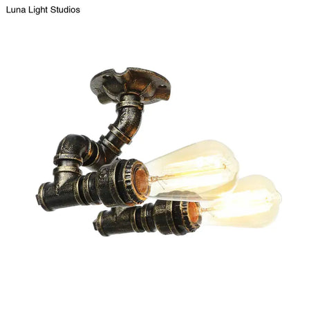 Bronze Industrial Semi Flush Light Fixture With Bare Bulb Design