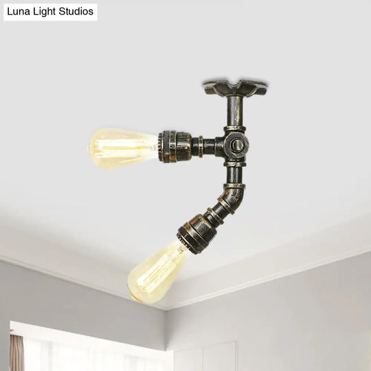 Bronze Industrial Semi Flush Light Fixture With Bare Bulb Design