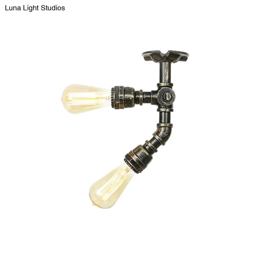 Bronze Industrial Semi Flush Light Fixture With Bare Bulb Design