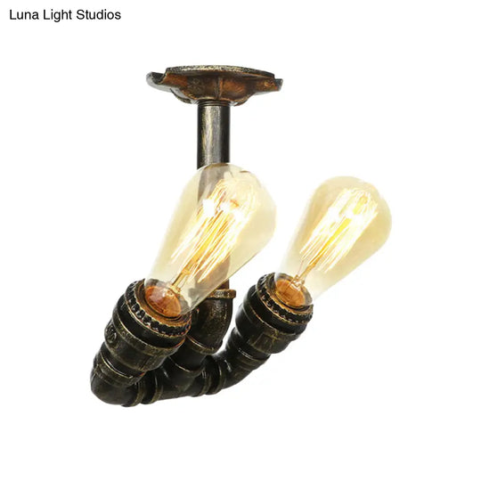 Bronze Industrial Semi Flush Light Fixture With Bare Bulb Design