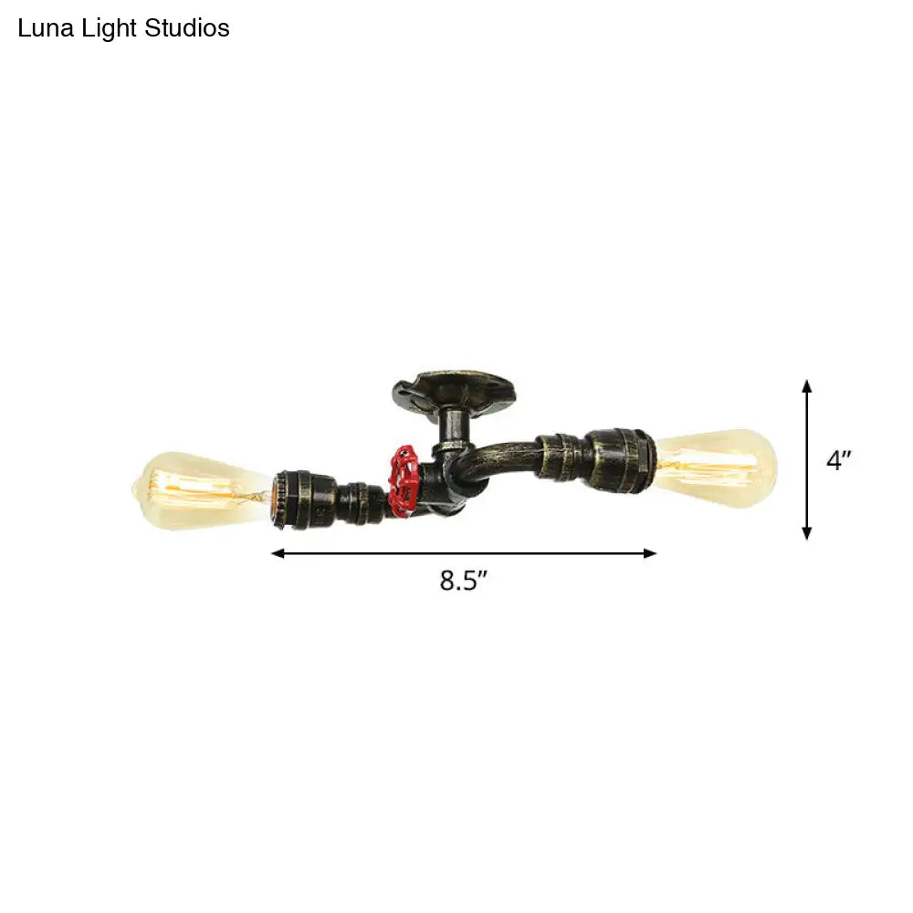 Bronze Industrial Semi Flush Light Fixture With Bare Bulb Design
