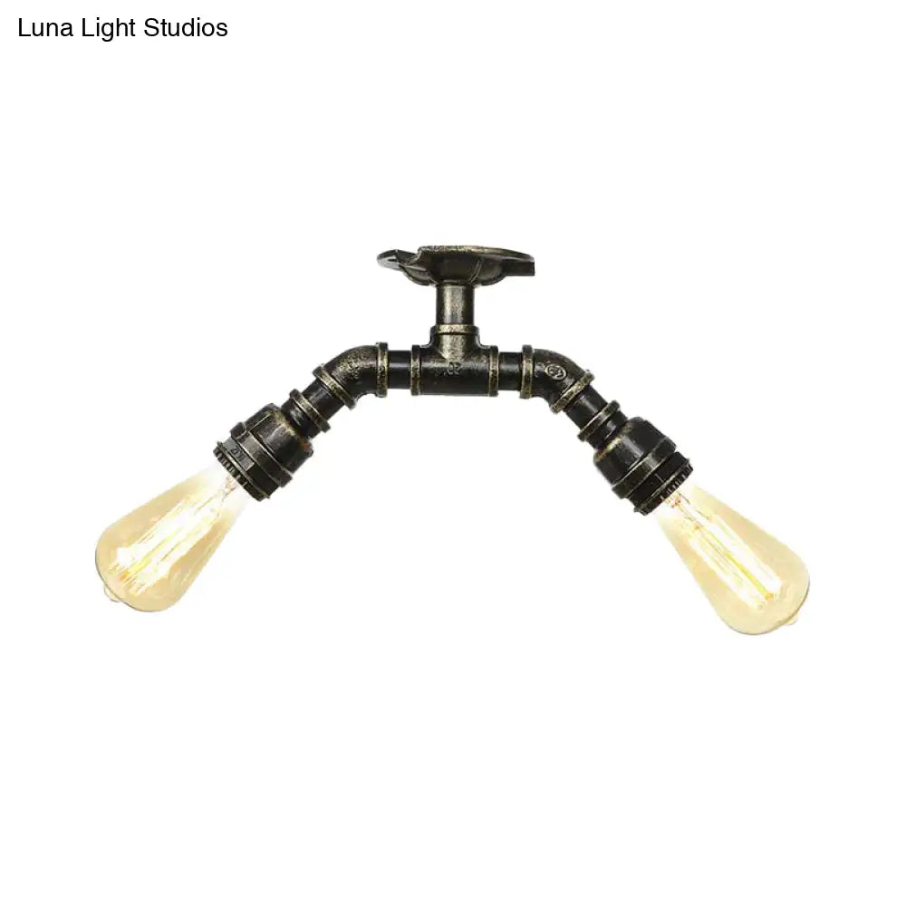 Bronze Industrial Semi Flush Light Fixture With Bare Bulb Design
