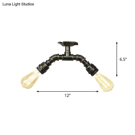 Bronze Industrial Semi Flush Light Fixture With Bare Bulb Design