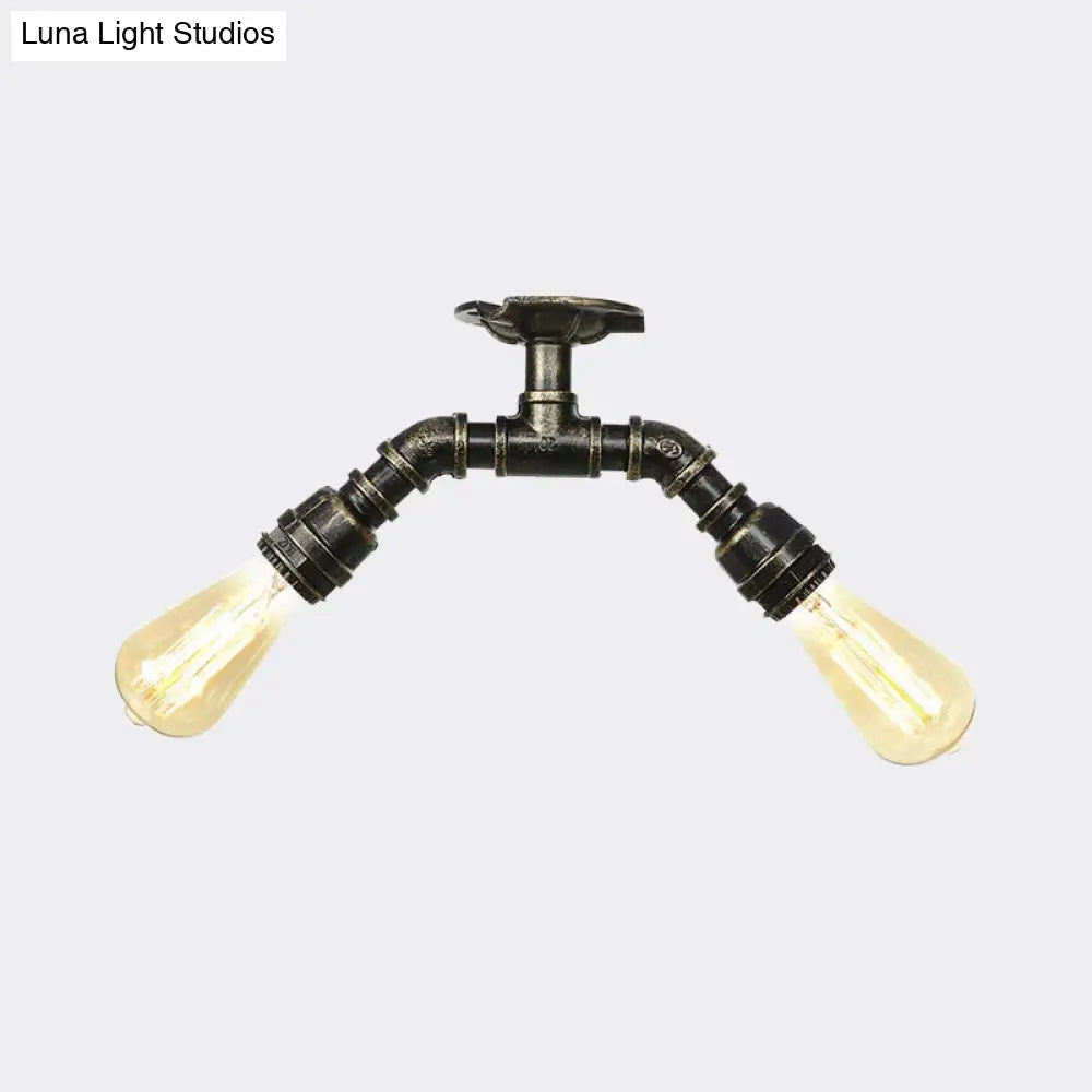 Bronze Industrial Semi Flush Light Fixture With Bare Bulb Design