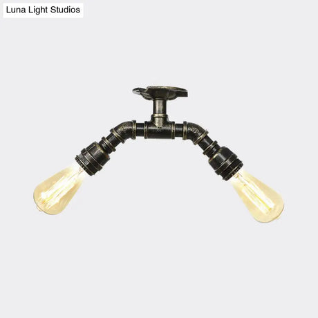 Bronze Industrial Semi Flush Light Fixture With Bare Bulb Design