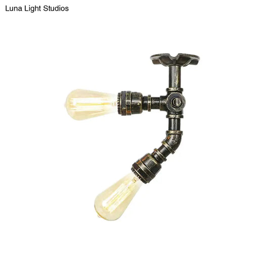 Bronze Industrial Semi Flush Light Fixture With Bare Bulb Design