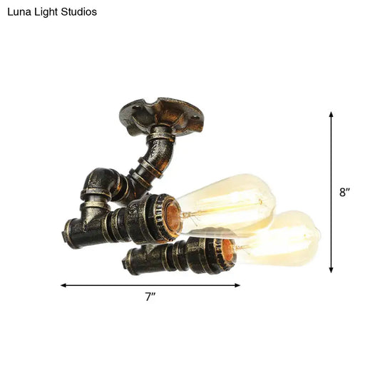 Bronze Industrial Semi Flush Light Fixture With Bare Bulb Design