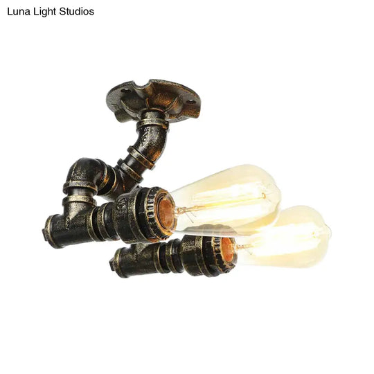 Bronze Industrial Semi Flush Light Fixture With Bare Bulb Design