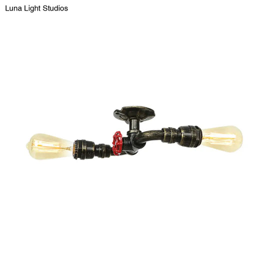 Bronze Industrial Semi Flush Light Fixture With Bare Bulb Design
