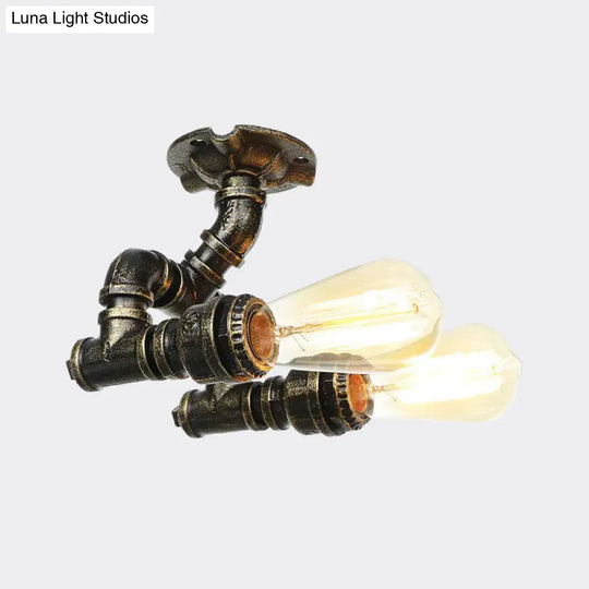 Bronze Industrial Semi Flush Light Fixture With Bare Bulb Design