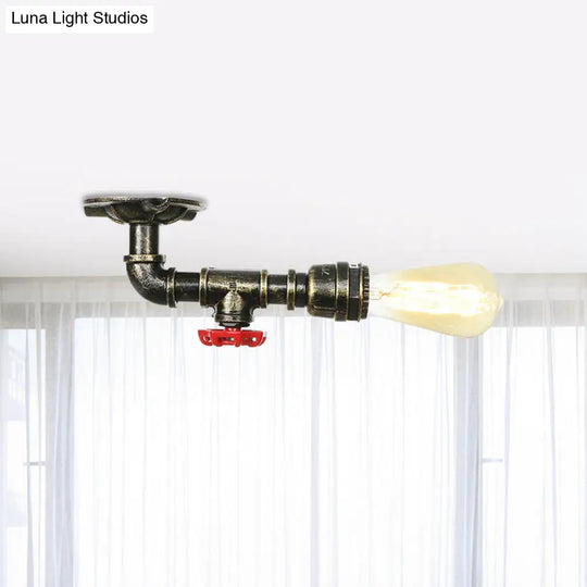 Bronze Rustic Water Pipe Semi Flushmount Ceiling Fixture - 1-Head Metallic Mount / A