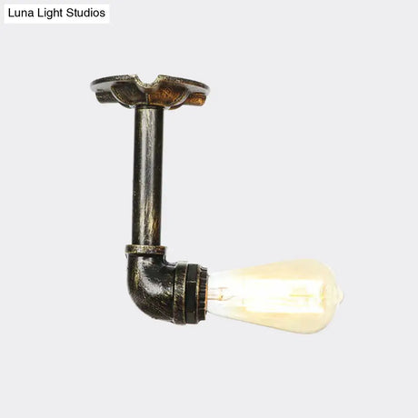 Bronze Rustic Water Pipe Semi Flushmount Ceiling Fixture - 1 - Head Metallic Mount