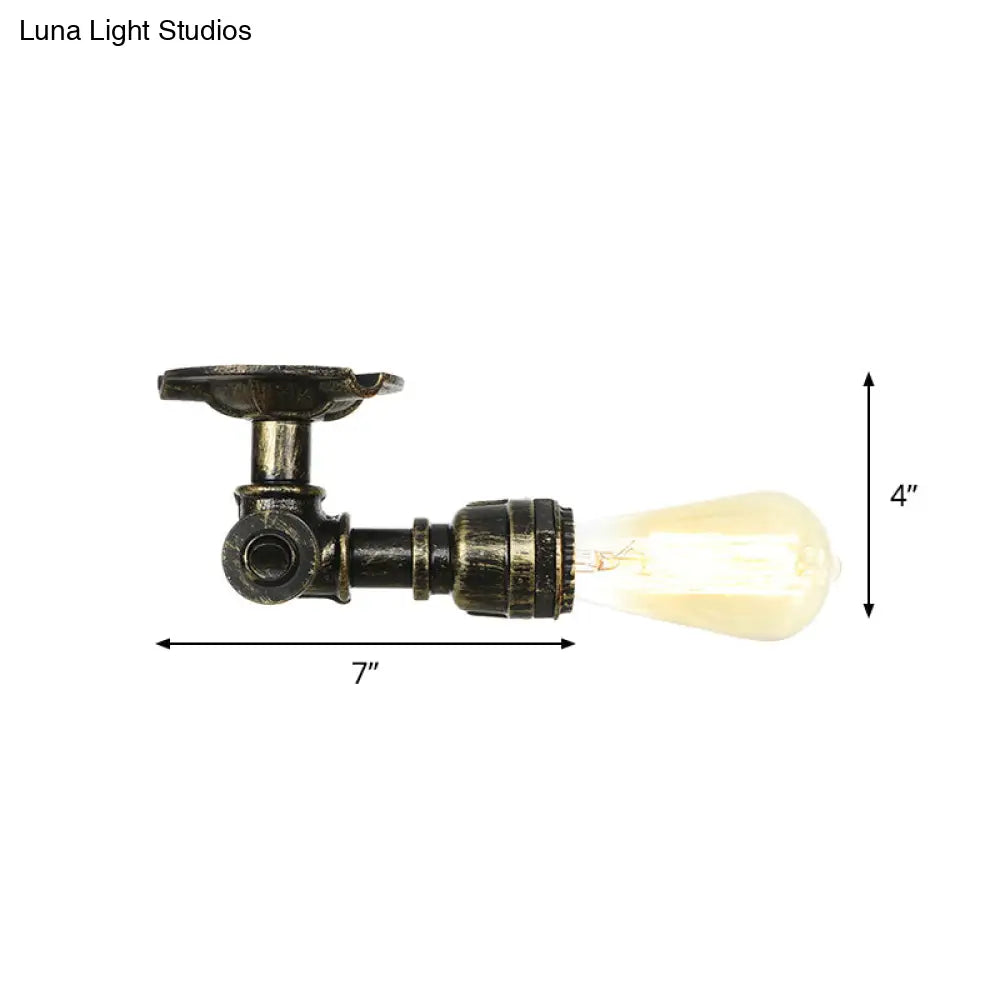 Bronze Rustic Water Pipe Semi Flushmount Ceiling Fixture - 1 - Head Metallic Mount