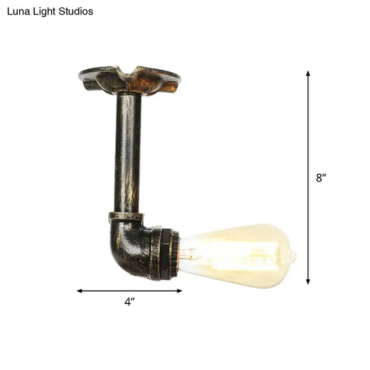Bronze Rustic Water Pipe Semi Flushmount Ceiling Fixture - 1 - Head Metallic Mount