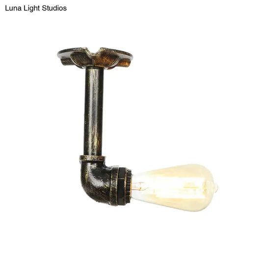Bronze Rustic Water Pipe Semi Flushmount Ceiling Fixture - 1 - Head Metallic Mount
