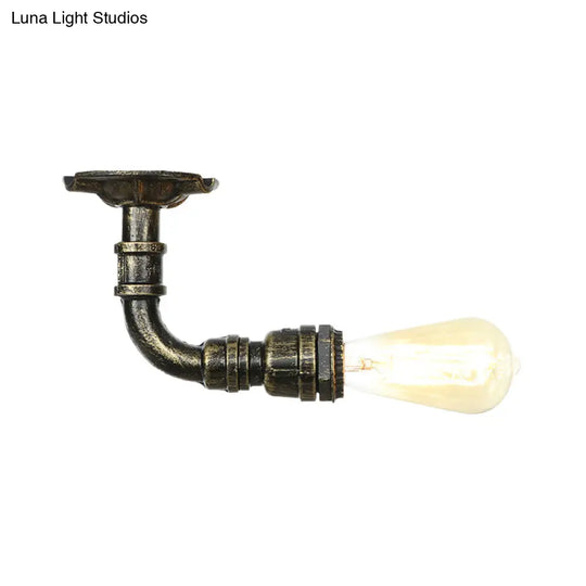 Bronze Rustic Water Pipe Semi Flushmount Ceiling Fixture - 1 - Head Metallic Mount