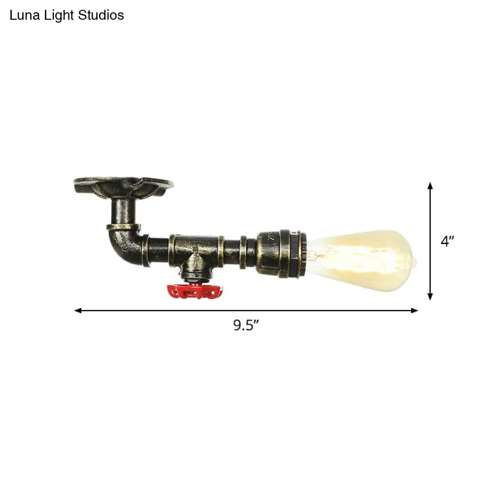 Bronze Rustic Water Pipe Semi Flushmount Ceiling Fixture - 1-Head Metallic Mount
