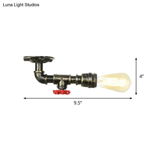 Bronze Rustic Water Pipe Semi Flushmount Ceiling Fixture - 1-Head Metallic Mount