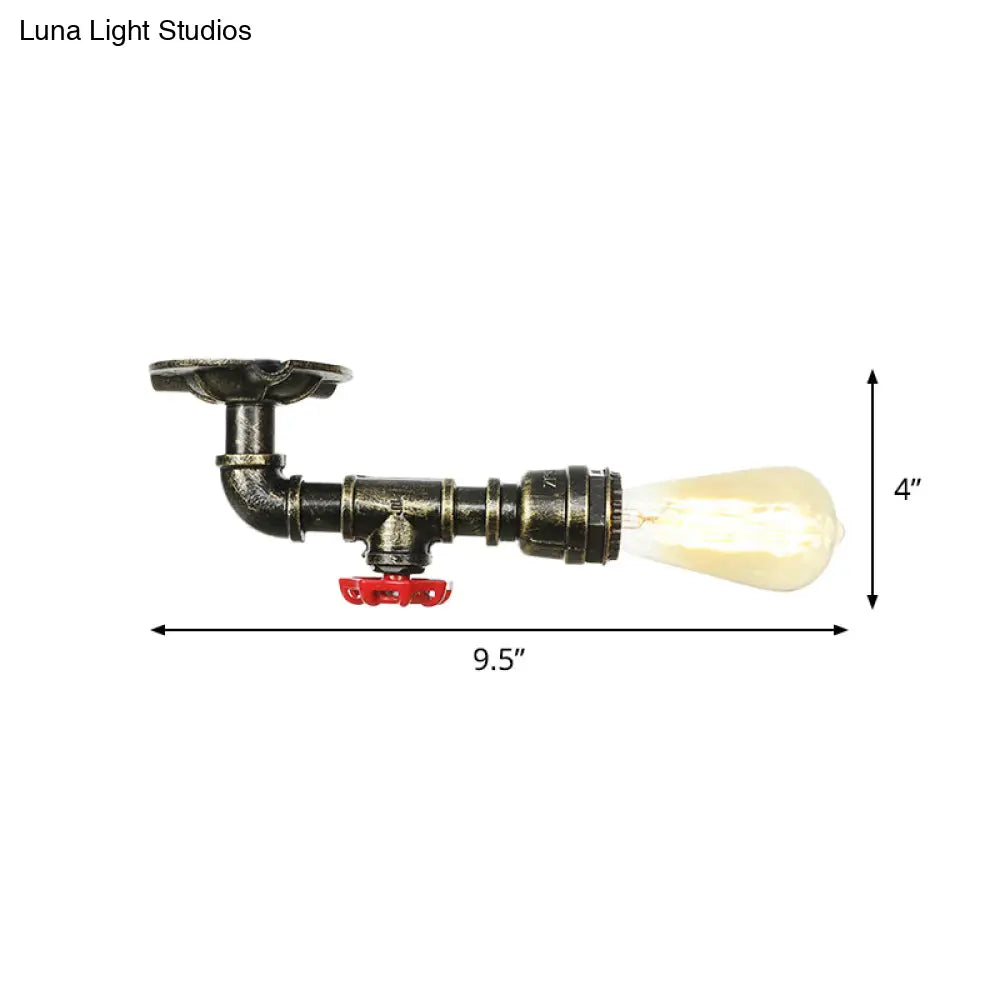 Bronze Rustic Water Pipe Semi Flushmount Ceiling Fixture - 1 - Head Metallic Mount