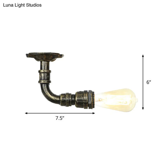 Bronze Rustic Water Pipe Semi Flushmount Ceiling Fixture - 1-Head Metallic Mount
