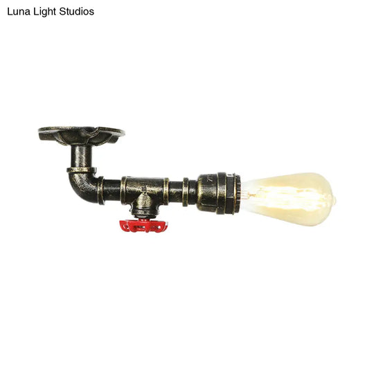 Bronze Rustic Water Pipe Semi Flushmount Ceiling Fixture - 1 - Head Metallic Mount