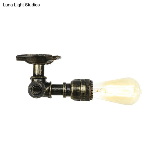 Bronze Rustic Water Pipe Semi Flushmount Ceiling Fixture - 1 - Head Metallic Mount