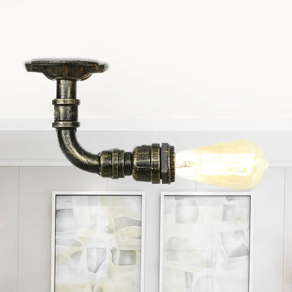 Bronze Rustic Water Pipe Semi Flushmount Ceiling Fixture - 1 - Head Metallic Mount / D