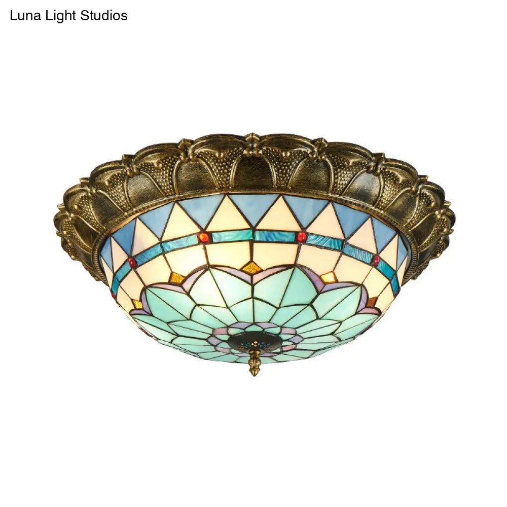 Bronze Stained Glass Dome Led Flush Mount Ceiling Light