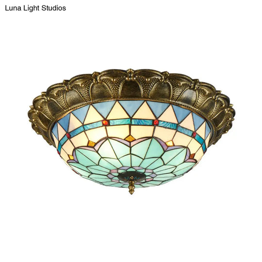 Bronze Stained Glass Dome Led Flush Mount Ceiling Light