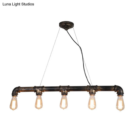 Bronze Steampunk Water Pipe Island Light Wrought Iron Suspended Fixture
