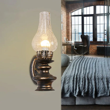 Bronze Vintage Wall Light Fixture: Shaded Iron Kerosene Lantern For Corridor / G
