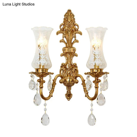 Bronze Wall Lamp Fixture: Clear Glass Vase Shaped Retro Style K9 Crystal Lighting