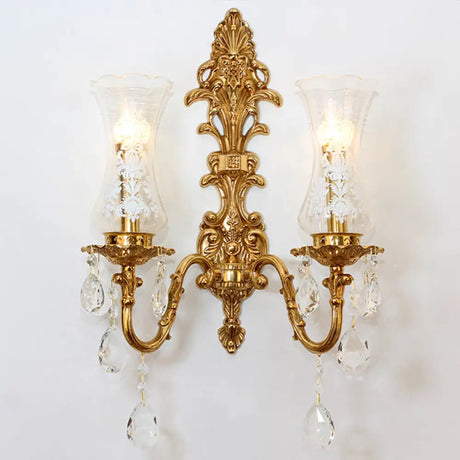 Bronze Wall Lamp Fixture: Clear Glass Vase Shaped Retro Style K9 Crystal Lighting 2 /