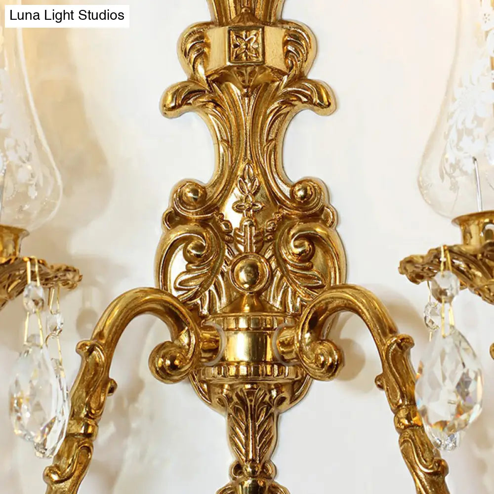 Bronze Wall Lamp Fixture: Clear Glass Vase Shaped Retro Style K9 Crystal Lighting