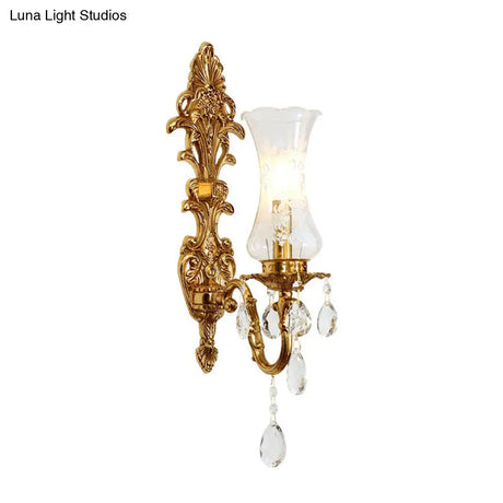Bronze Wall Lamp Fixture: Clear Glass Vase Shaped Retro Style K9 Crystal Lighting