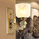 Bronze Wall Sconce With Frosted Glass Cup Shade - Traditional 1/2-Light Fixture 1 /