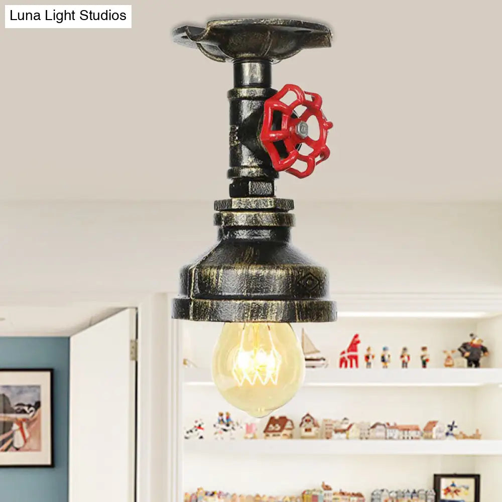 Bronze Water Pipe Ceiling Light - Antique Semi-Flush Mount With 1 Bulb / C