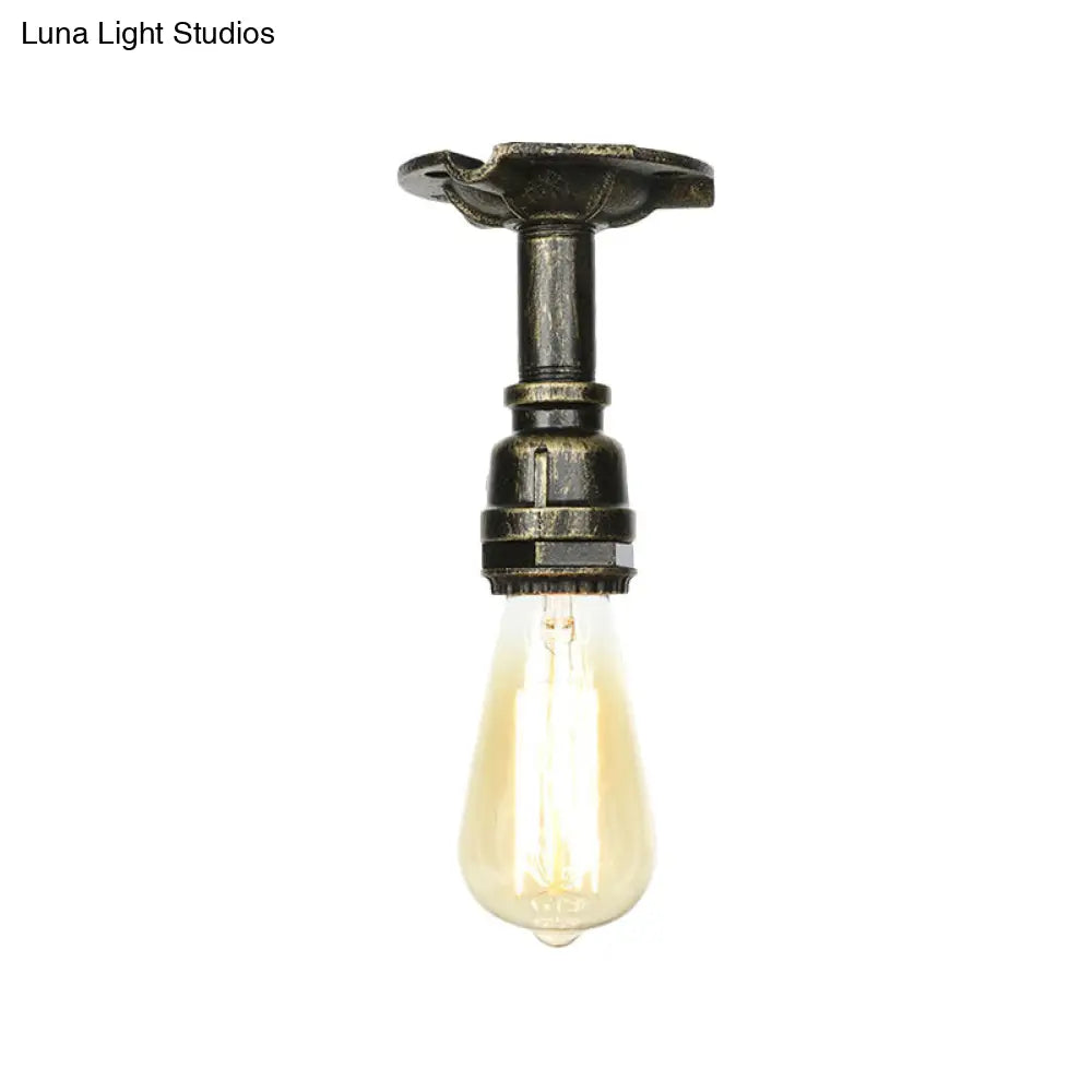 Bronze Water Pipe Ceiling Light - Antique Semi-Flush Mount With 1 Bulb