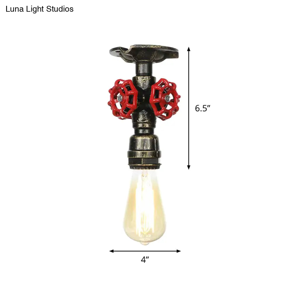 Bronze Water Pipe Ceiling Light - Antique Semi - Flush Mount With 1 Bulb
