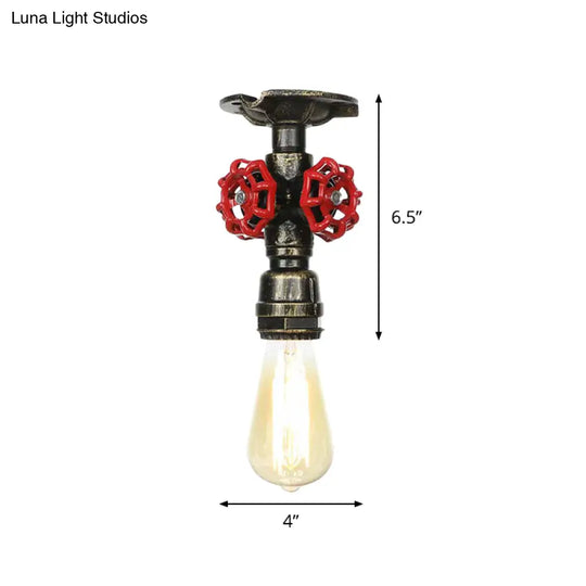 Bronze Water Pipe Ceiling Light - Antique Semi - Flush Mount With 1 Bulb
