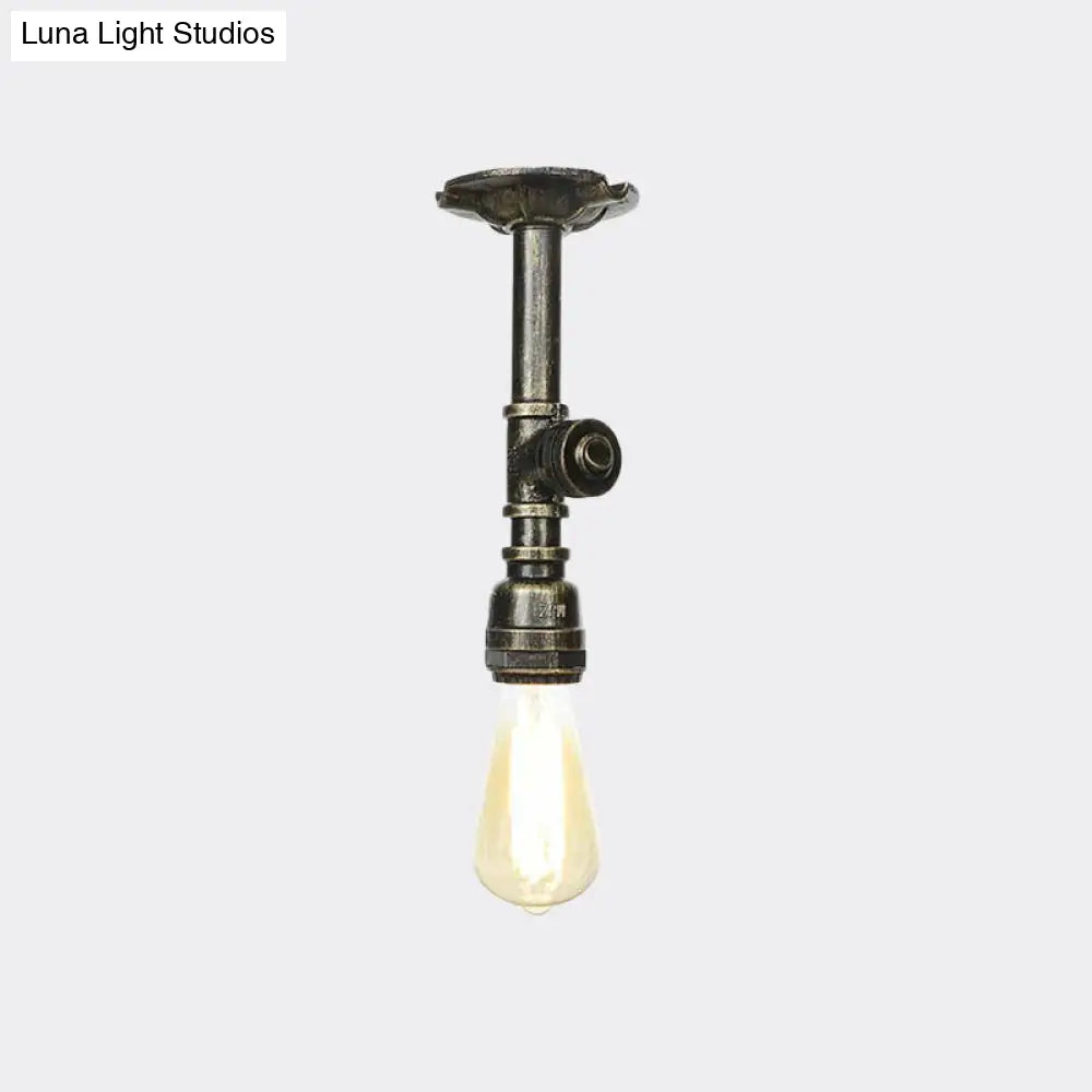 Bronze Water Pipe Ceiling Light - Antique Semi-Flush Mount With 1 Bulb