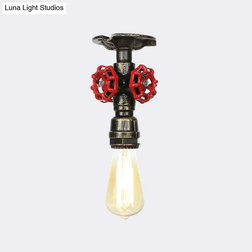 Bronze Water Pipe Ceiling Light - Antique Semi - Flush Mount With 1 Bulb