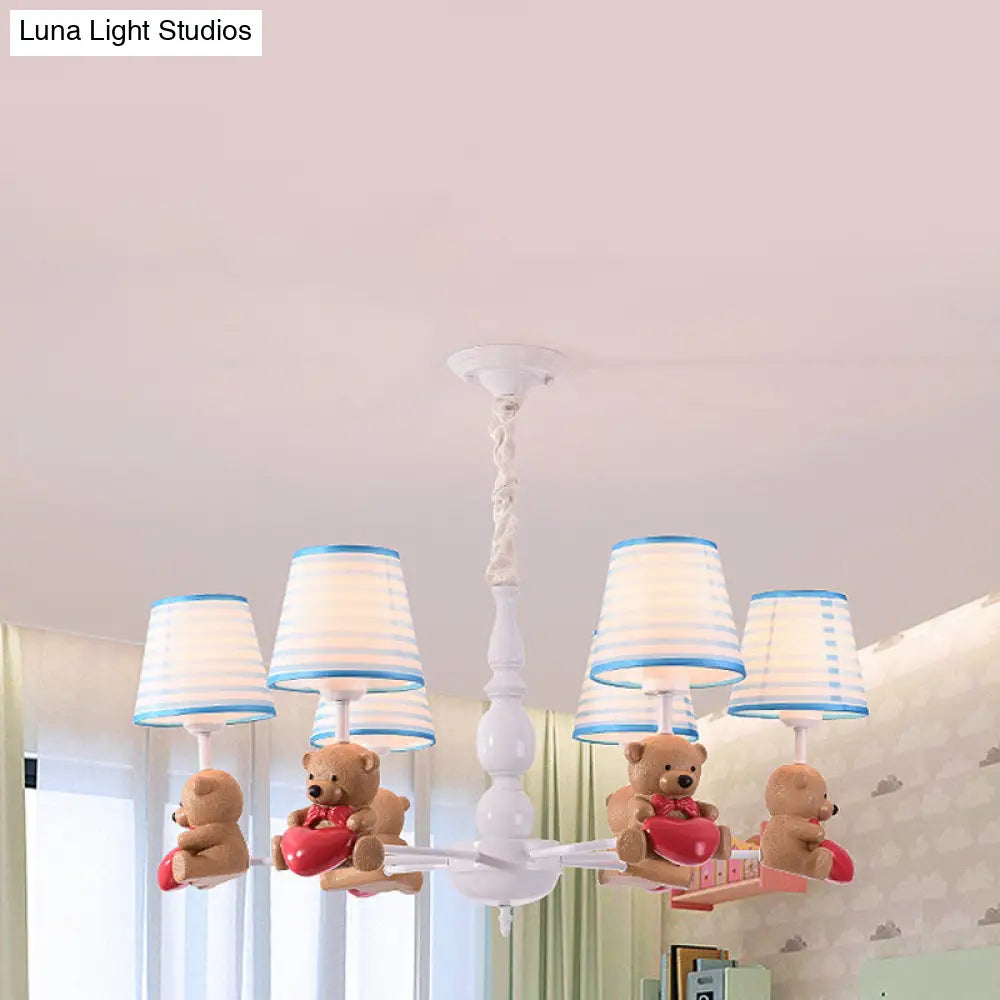 Brown Cartoon Tapered Shade Ceiling Light For Living Room - Fabric Chandelier Fixture